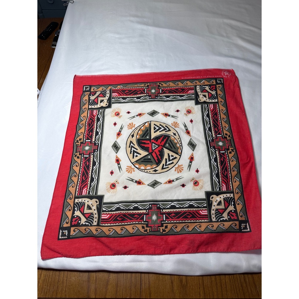 Vintage Wamcraft Southwestern Geometric Red Bandana Made in USA RN14193 Scarf